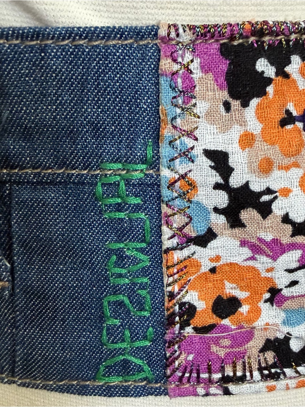 Handmade Boho Patchwork Denim Belt Art Ribbon Lace Up Festival OOAK - Picture 7 of 15